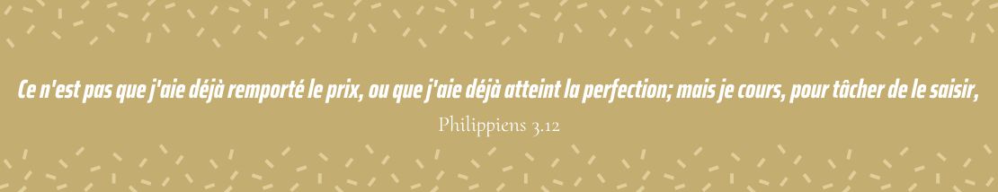 Ce n'est pas que j'aie déjà remporté le prix, ou que j'aie déjà atteint la perfection ; mais je cours, pour tâcher de le saisir. Philippiens 3.12